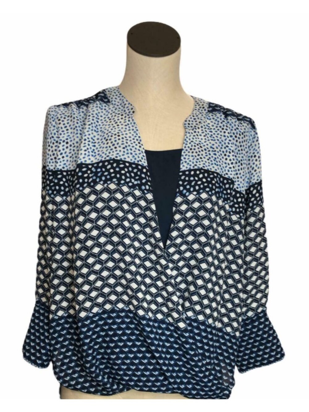 New Directions Blouse Shirt Top Womens Small Blue White Career Work Boho Pullove